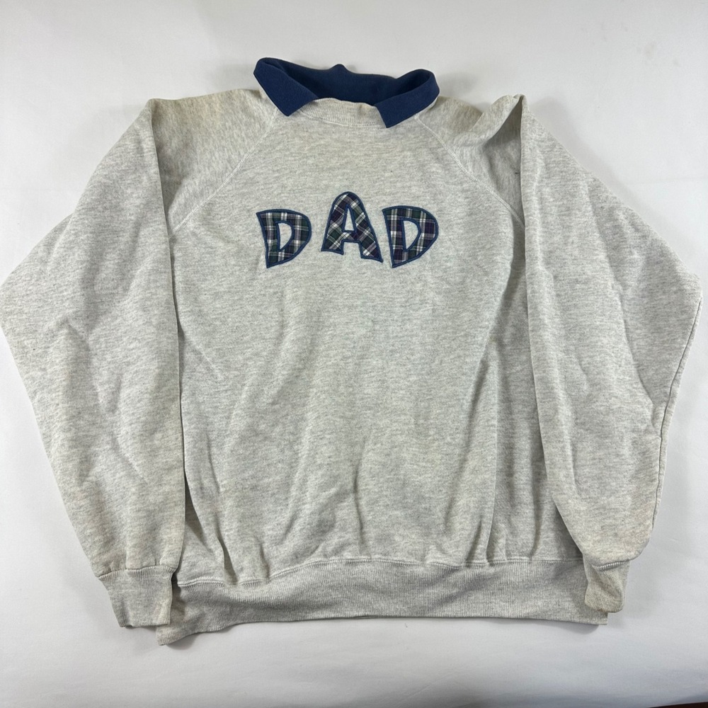 Hanes Activewear Dad Pullover Sweatshirt Heather Gray‎ Navy Collar Size XXL